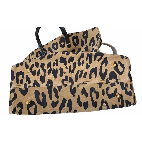 Clare V Brown Simple Leopard Animal Print Suede Large Tote Bag Detachable Strap - Picture 7 of 7